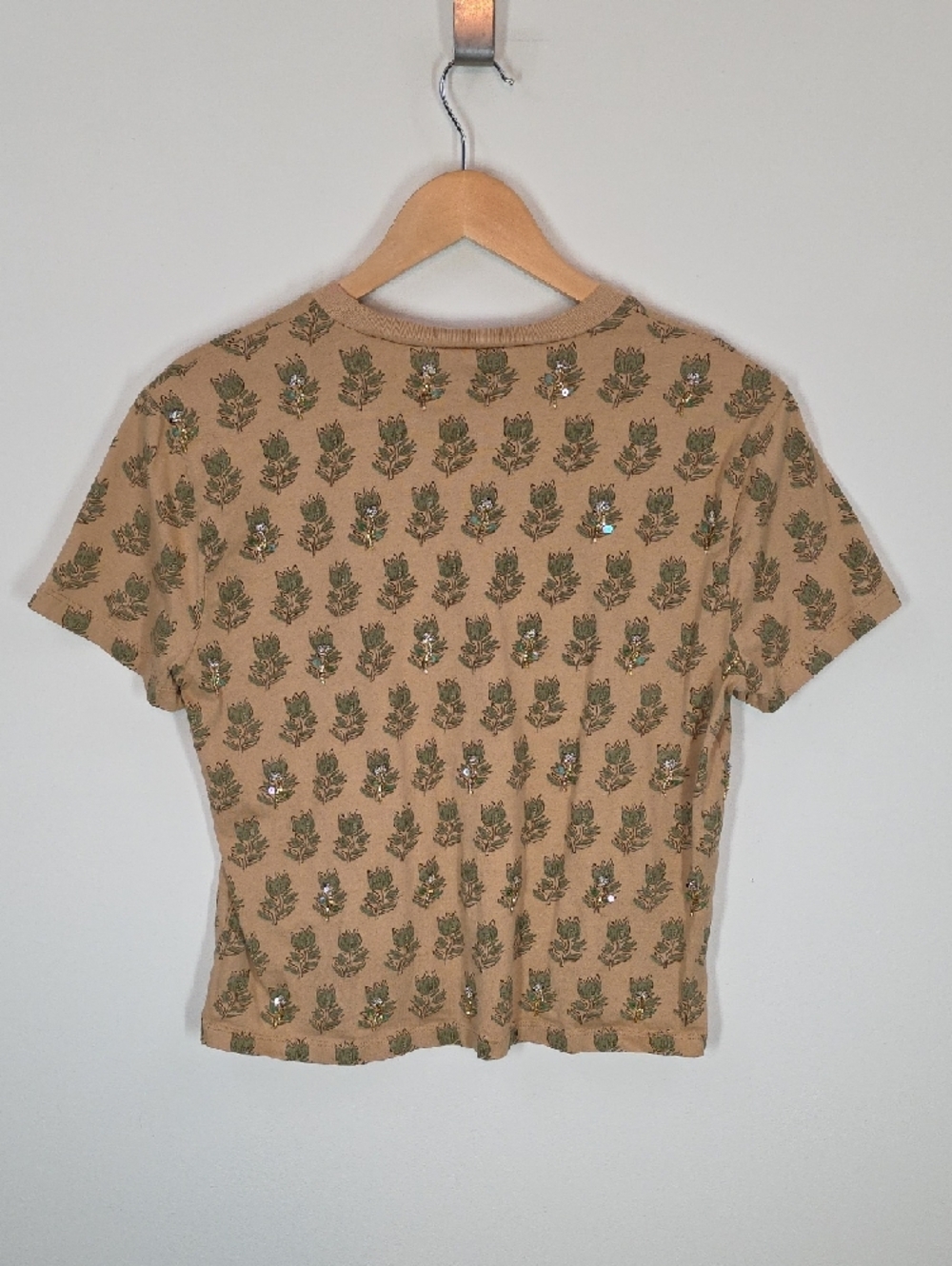 J. Crew Tan Short Sleeve Tee with Metallic Floral Print - Picture 4 of 5